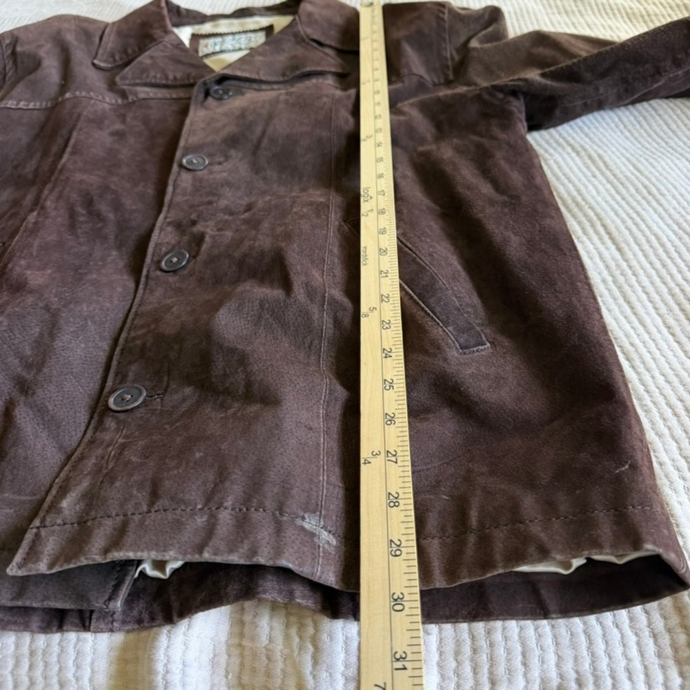 Vintage 26 Red Suede Leather Jacket Mens L Brown Button Coat 90s Distressed FLAW - Picture 9 of 16